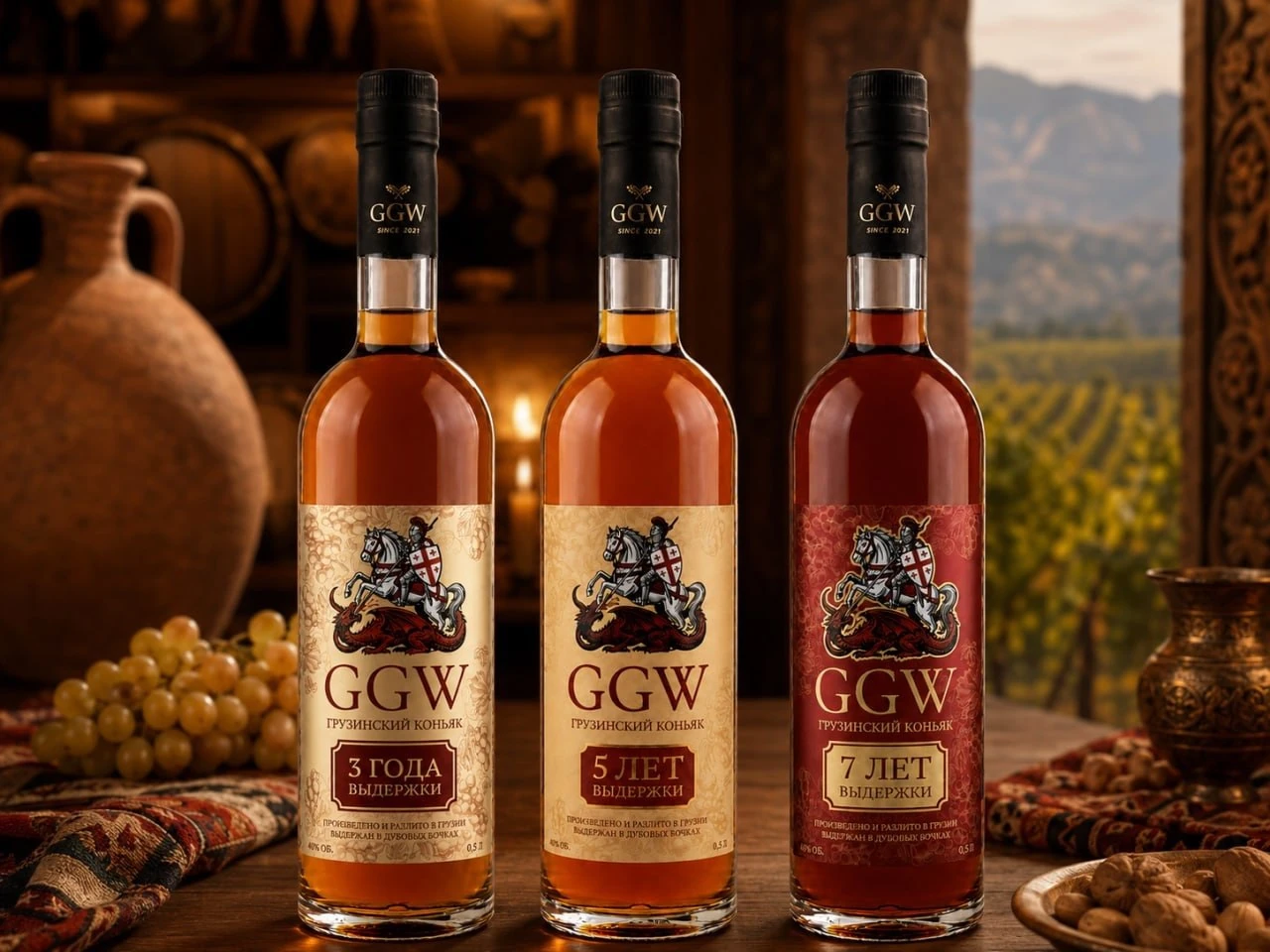 GGW Georgian grape brandy aged 3, 5 and 7 years
